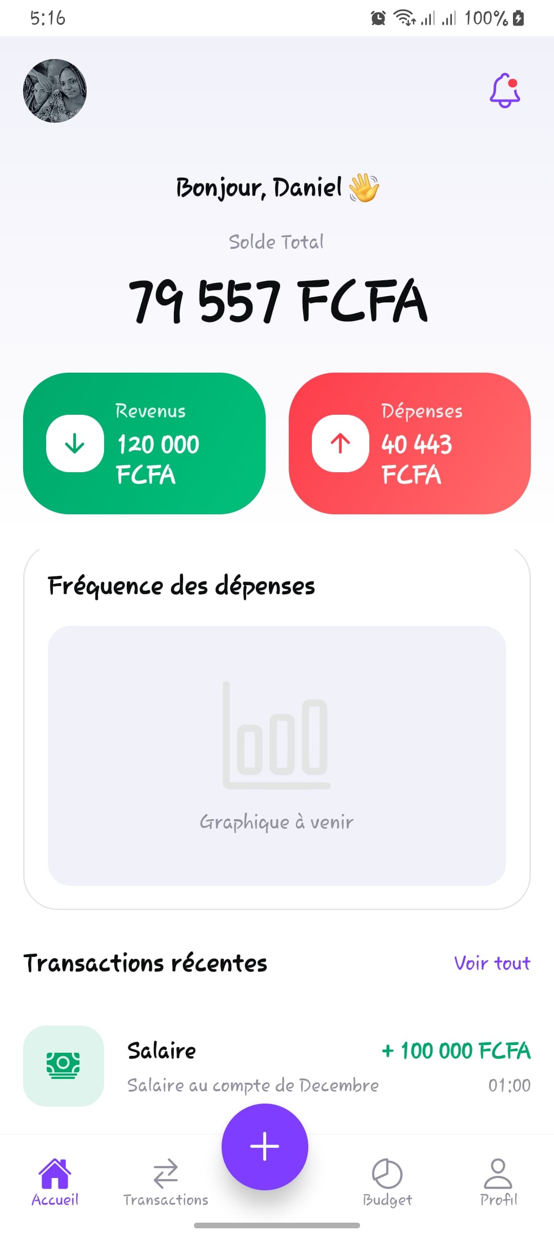 Expense Tracker - Écran principal